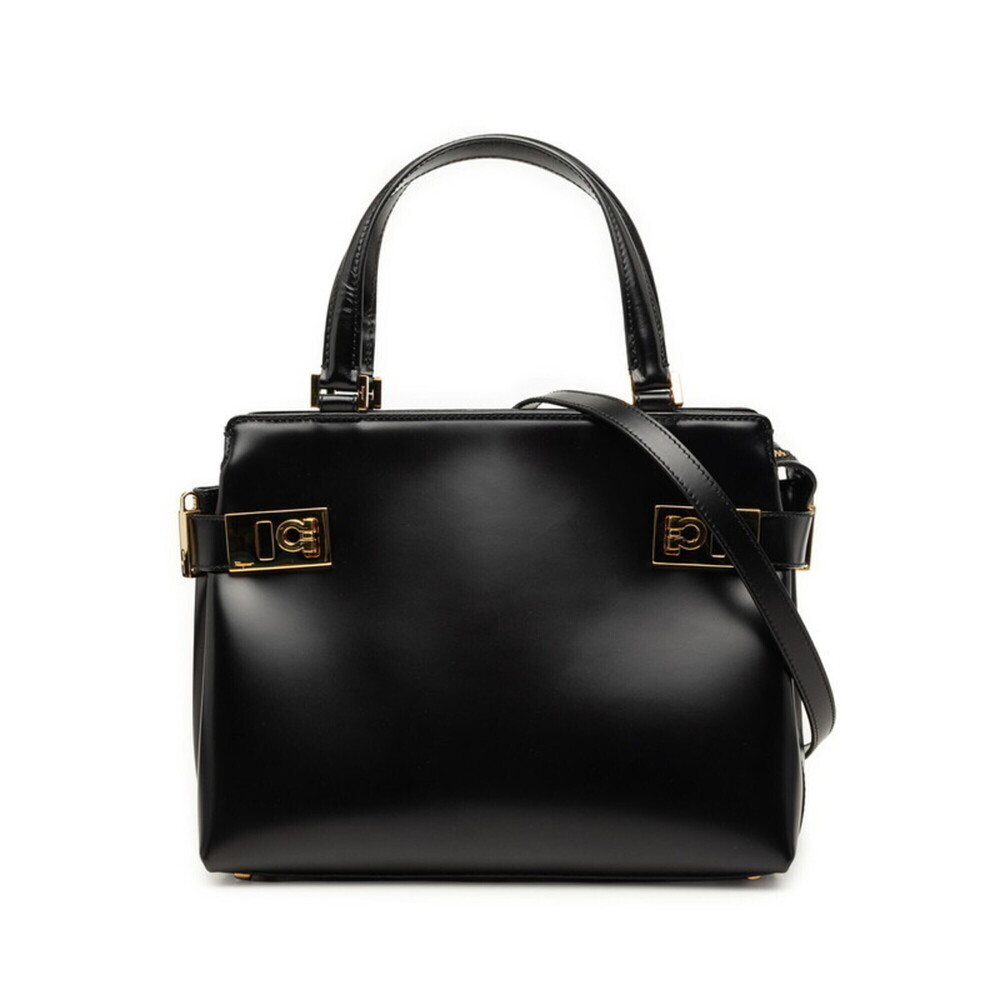 Salvatore Ferragamo Gancini Handbag Shoulder Bag 2WAY AQ-210167 Black Leather...